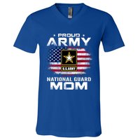 Proud Army National Guard Mom With American Flag Gift Cool Gift V-Neck T-Shirt