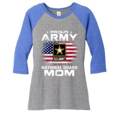 Proud Army National Guard Mom With American Flag Gift Cool Gift Women's Tri-Blend 3/4-Sleeve Raglan Shirt