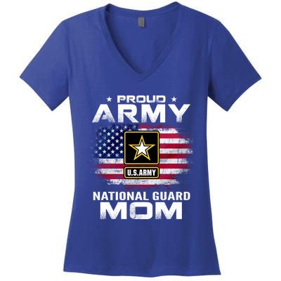 Proud Army National Guard Mom With American Flag Gift Cool Gift Women's V-Neck T-Shirt