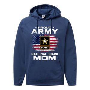 Proud Army National Guard Mom With American Flag Gift Cool Gift Performance Fleece Hoodie