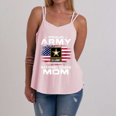 Proud Army National Guard Mom With American Flag Gift Cool Gift Women's Strappy Tank