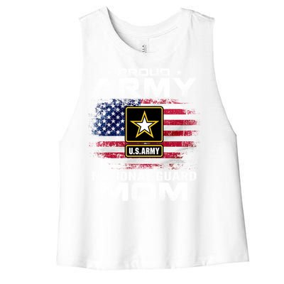 Proud Army National Guard Mom With American Flag Gift Cool Gift Women's Racerback Cropped Tank