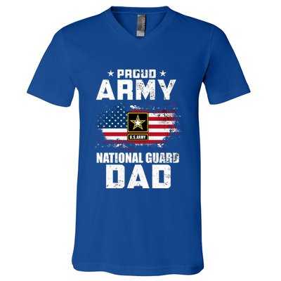 Proud Army National Guard Dad With American Flag Gift V-Neck T-Shirt
