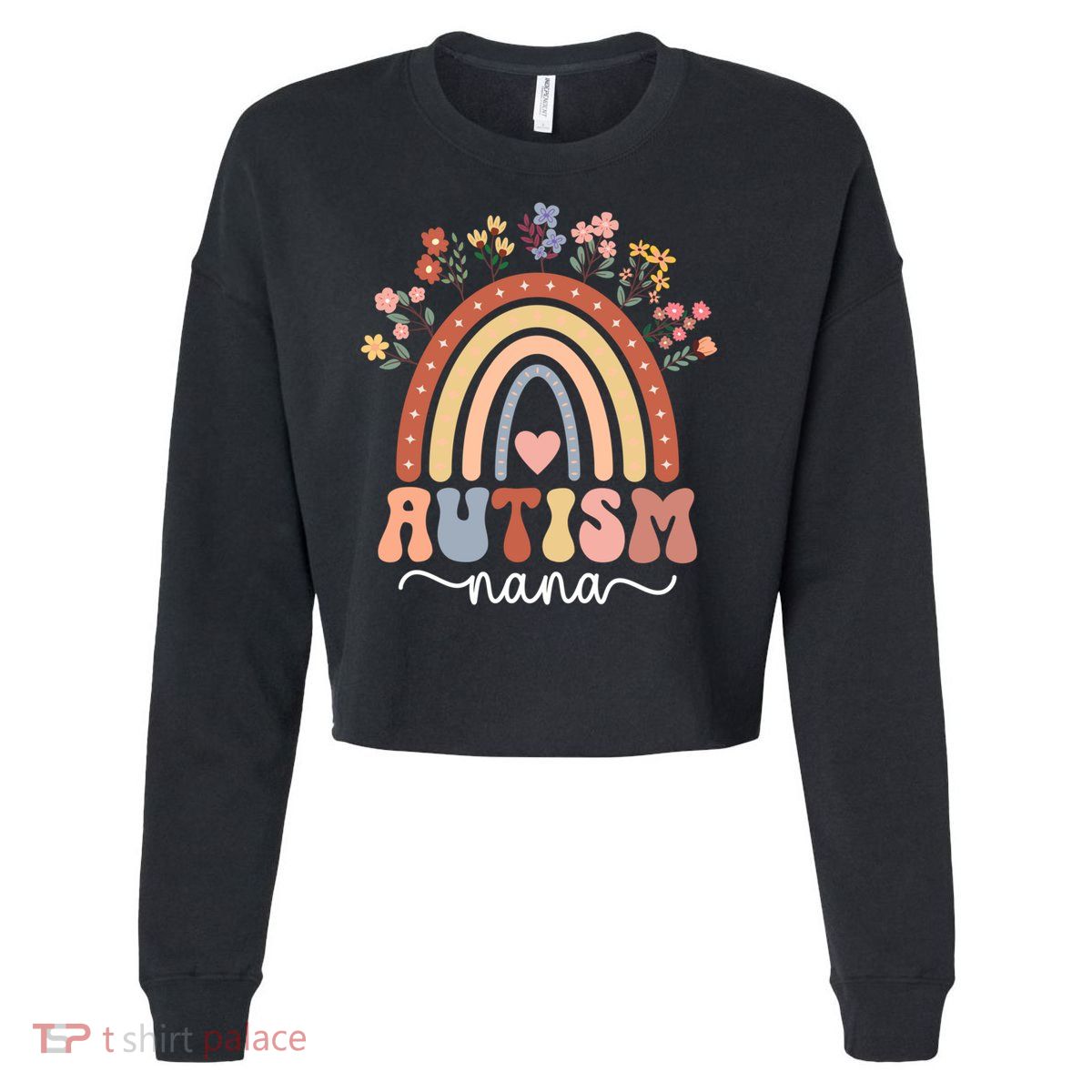 proud autism nana rainbow autism warrior nana grandma gift Cropped Pullover Crew