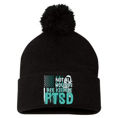 PTSD Awareness Not All Wounds Are Visible Pom Pom 12in Knit Beanie
