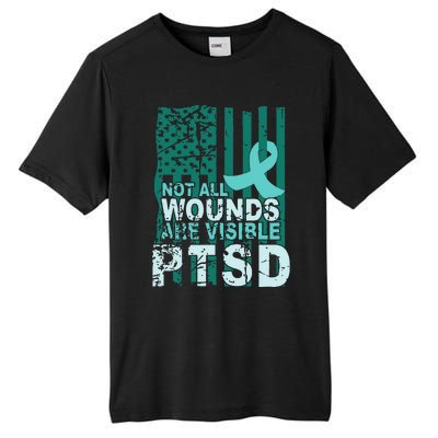 PTSD Awareness Not All Wounds Are Visible Teal Ribbon Flag Tall Fusion ChromaSoft Performance T-Shirt