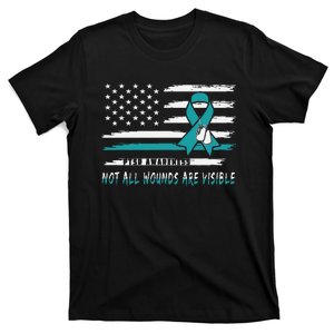 PTSD Awareness Not All Wounds Are Visible Teal Suicide T-Shirt