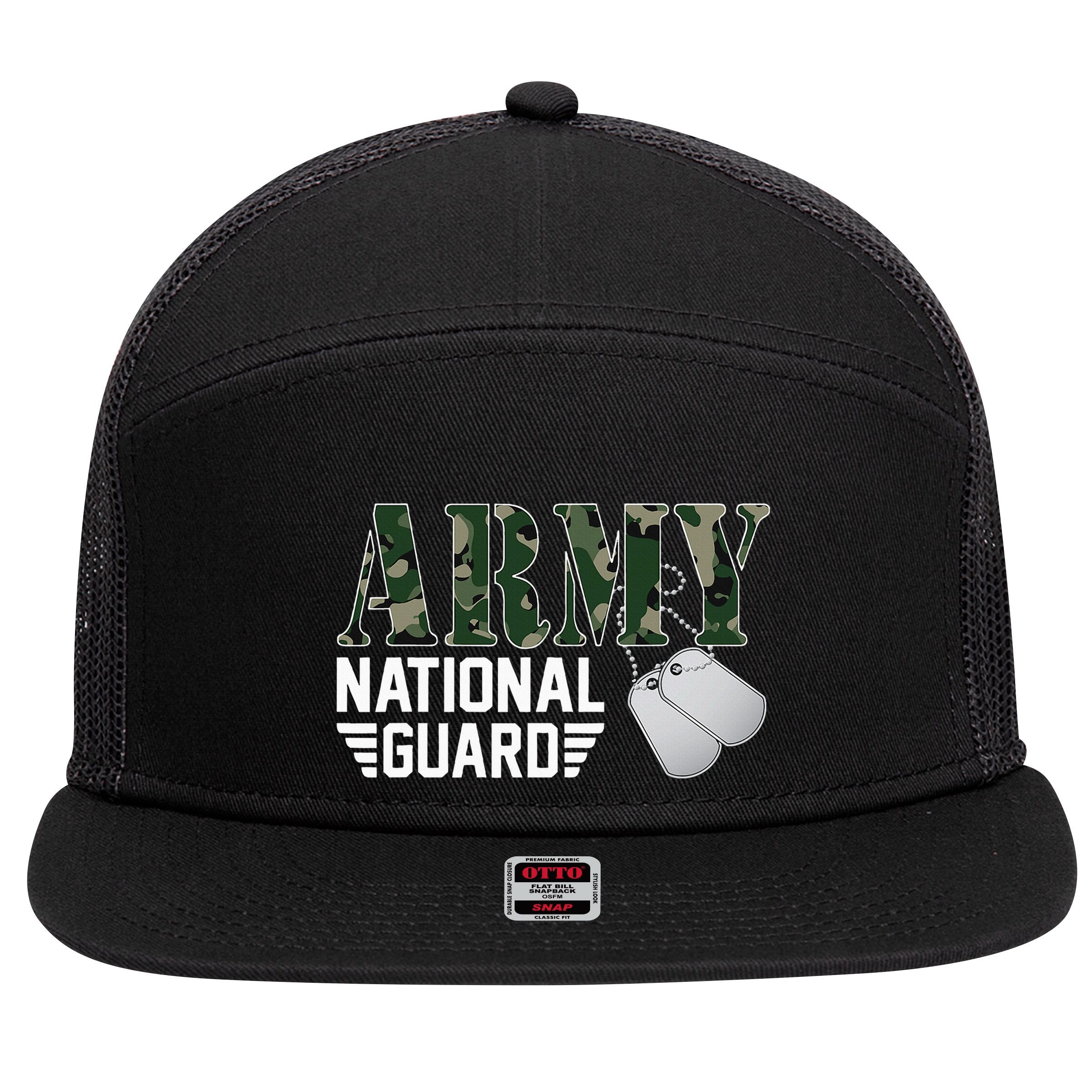 Proud Army National Guard Military Family Veteran Army 7 Panel Mesh Trucker Snapback Hat