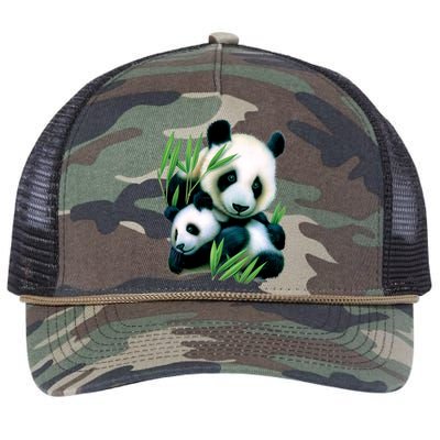 Panda and Cub Retro Rope Trucker Hat Cap