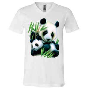 Panda and Cub V-Neck T-Shirt