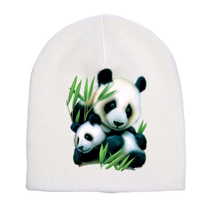 Panda and Cub Short Acrylic Beanie