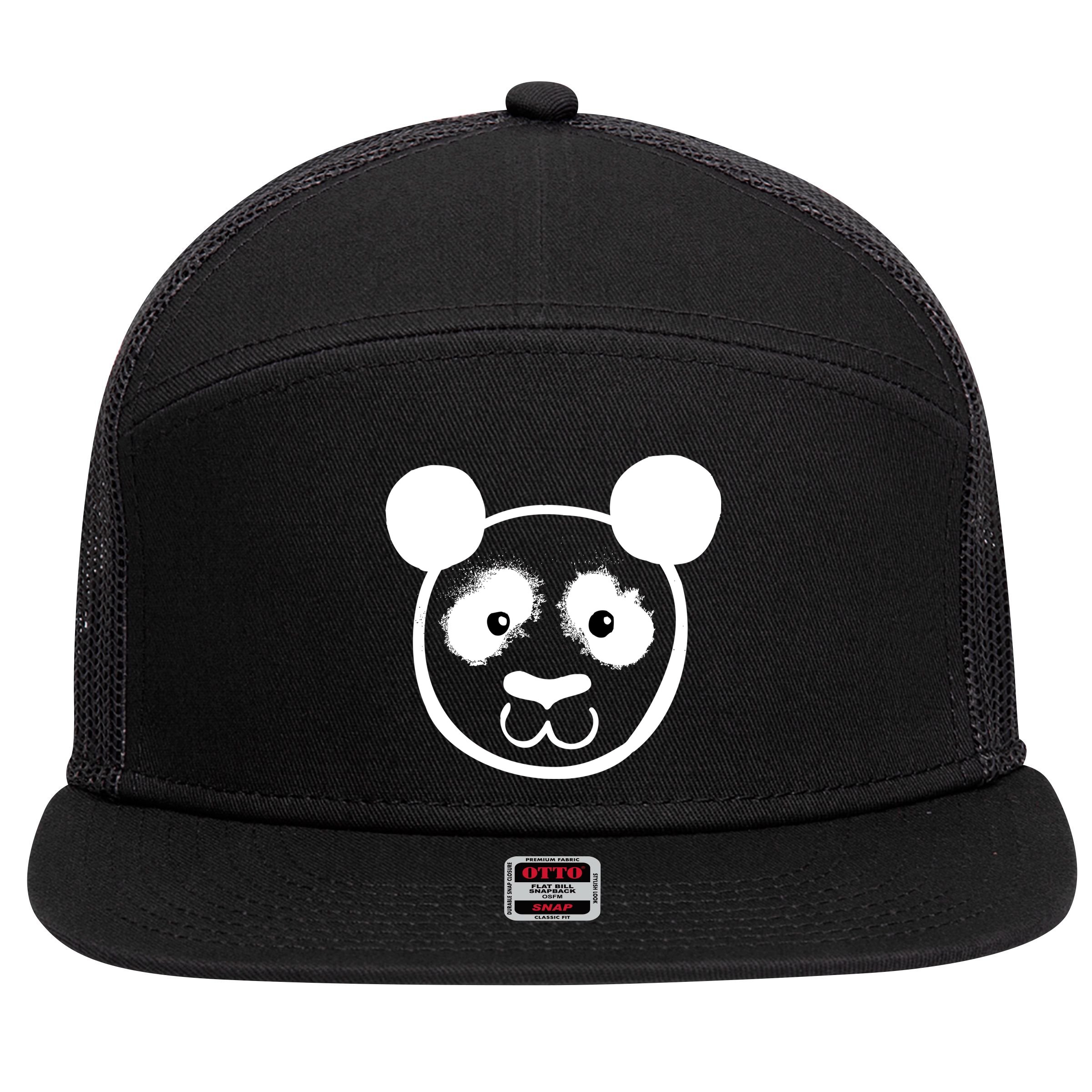 Panda Bear Face Silhouette  7 Panel Mesh Trucker Snapback Hat
