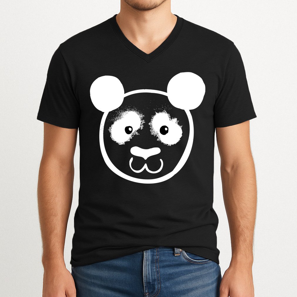 Panda Bear Face Silhouette  V-Neck T-Shirt