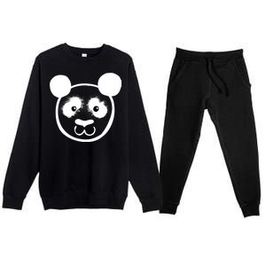 Panda Bear Face Silhouette  Premium Crewneck Sweatsuit Set