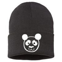 Panda Bear Face Silhouette  Sustainable Knit Beanie