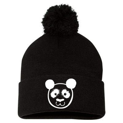 Panda Bear Face Silhouette  Pom Pom 12in Knit Beanie