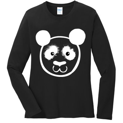 Panda Bear Face Silhouette  Ladies Long Sleeve Shirt