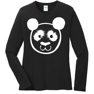 Panda Bear Face Silhouette  Ladies Long Sleeve Shirt