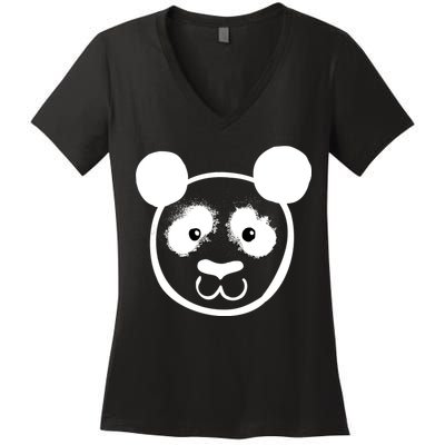 Panda Bear Face Silhouette  Women's V-Neck T-Shirt