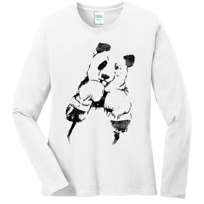 Panda Boxing Vintage Ladies Long Sleeve Shirt