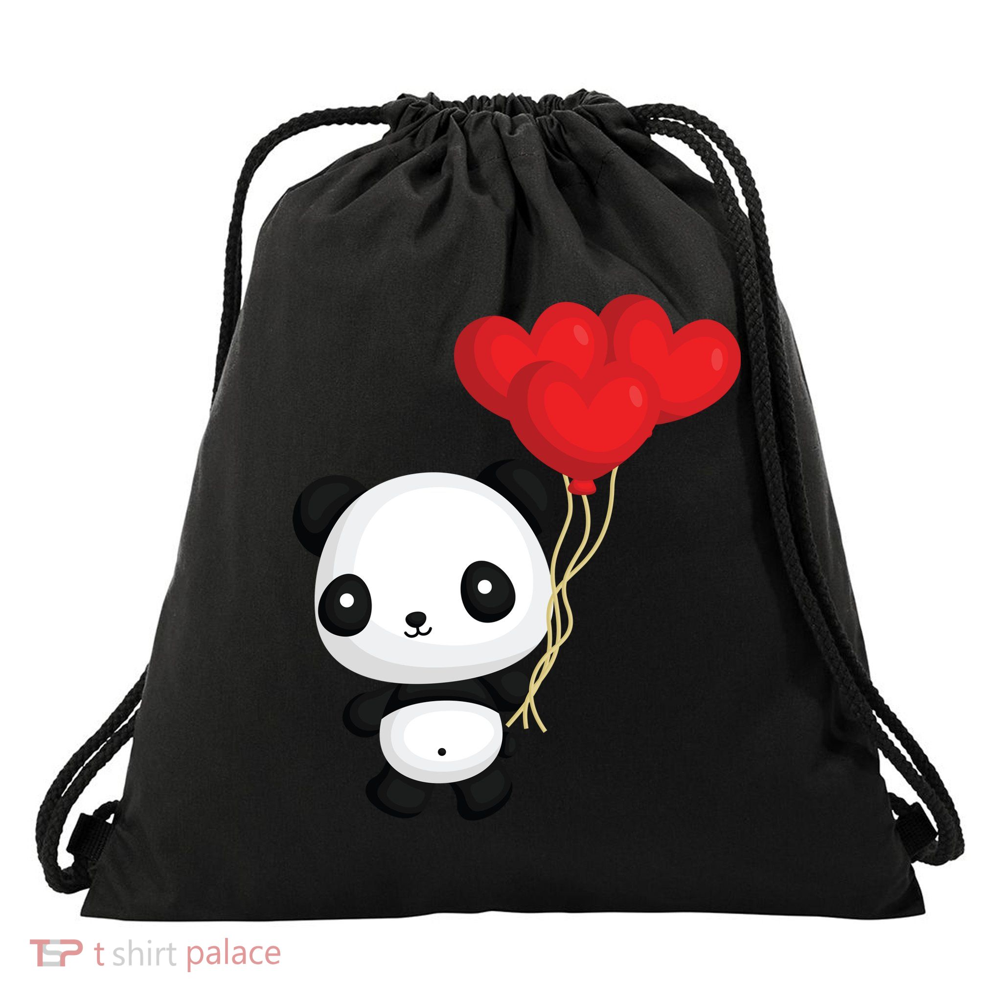 Panda Full Of Hearts Drawstring Bag
