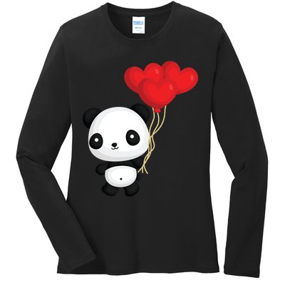 Panda Full Of Hearts Ladies Long Sleeve Shirt