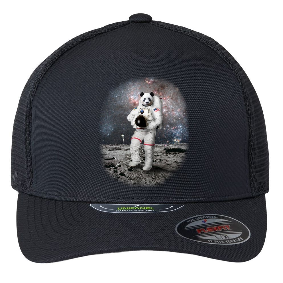 Panda In Space Astronaut Flexfit Unipanel Trucker Cap