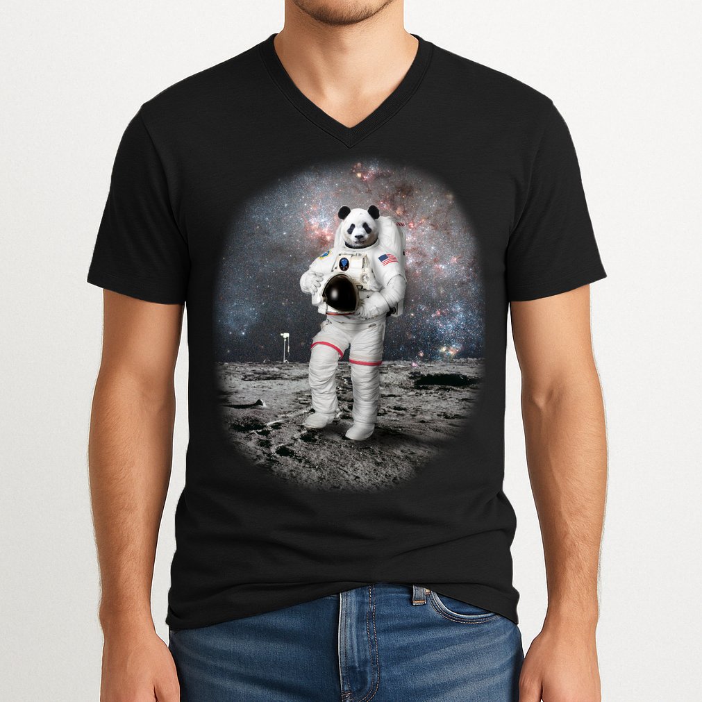 Panda In Space Astronaut V-Neck T-Shirt