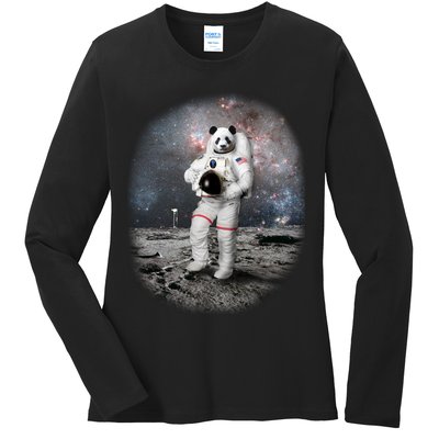 Panda In Space Astronaut Ladies Long Sleeve Shirt