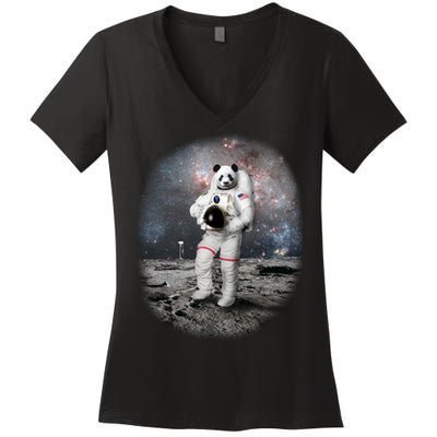 Panda In Space Astronaut Women's V-Neck T-Shirt