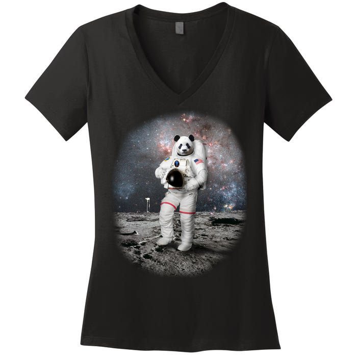 Panda In Space Astronaut Women's V-Neck T-Shirt