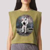 Panda In Space Astronaut Garment-Dyed Women's Muscle Tee