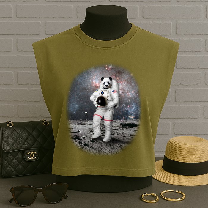 Panda In Space Astronaut Garment-Dyed Women's Muscle Tee