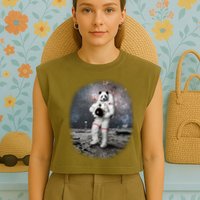 Panda In Space Astronaut Garment-Dyed Women's Muscle Tee