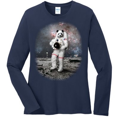 Panda In Space Astronaut Ladies Long Sleeve Shirt