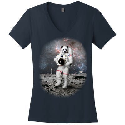 Panda In Space Astronaut Women's V-Neck T-Shirt