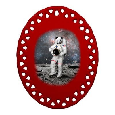 Panda In Space Astronaut Ceramic Oval Ornament