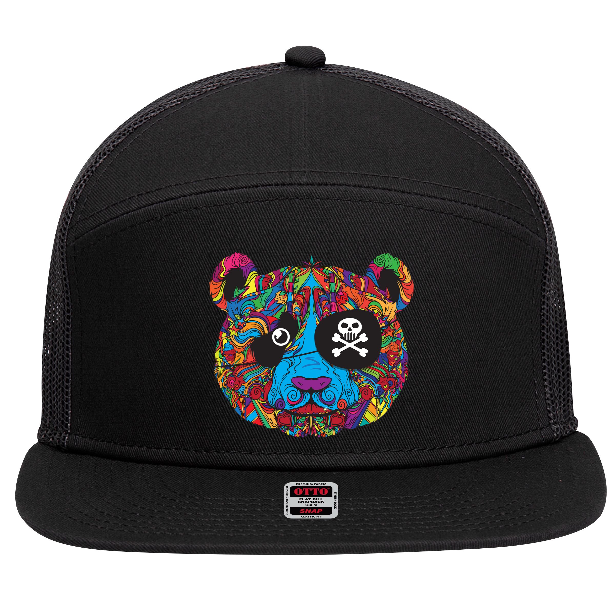 Panda Pirate Abstract 7 Panel Mesh Trucker Snapback Hat