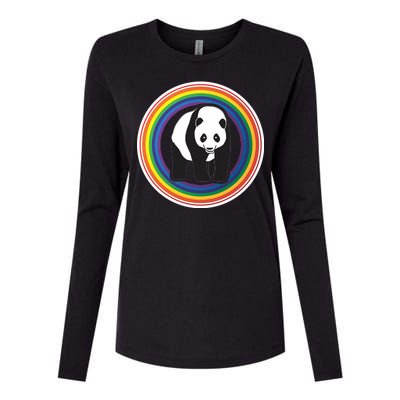 Panda Rainbow Womens Cotton Relaxed Long Sleeve T-Shirt