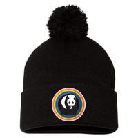 Panda Rainbow Pom Pom 12in Knit Beanie