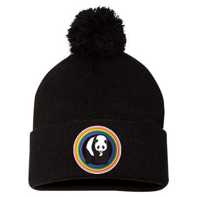 Panda Rainbow Pom Pom 12in Knit Beanie