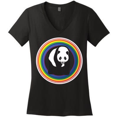 Panda Rainbow Women's V-Neck T-Shirt