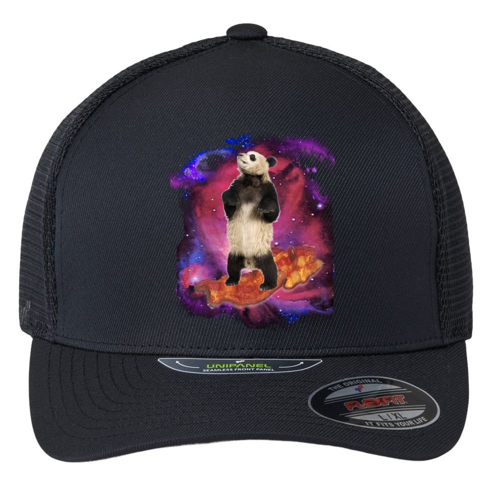 Panda Surfing Bacon In Space Flexfit Unipanel Trucker Cap
