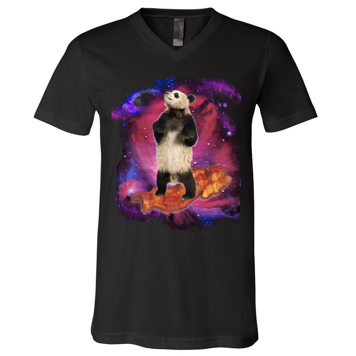 Panda Surfing Bacon In Space V-Neck T-Shirt