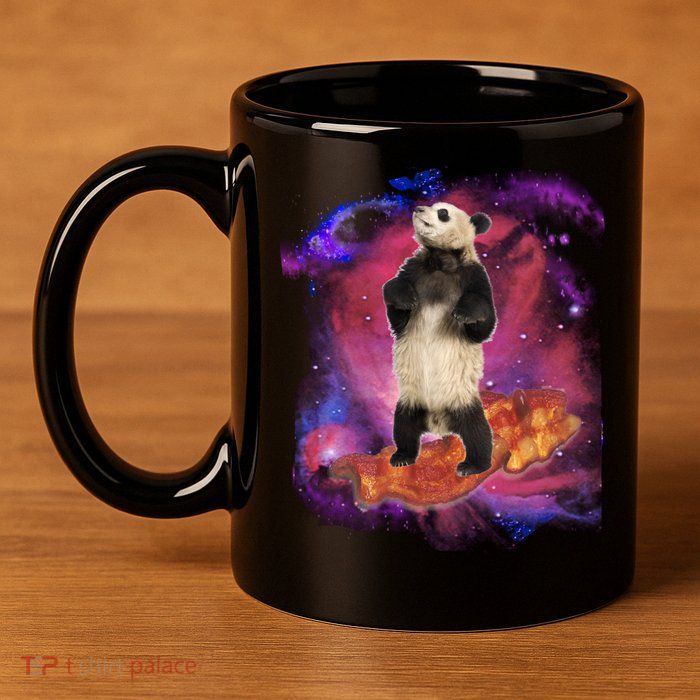 Panda Surfing Bacon In Space 11oz C Handle Ceramic Mug