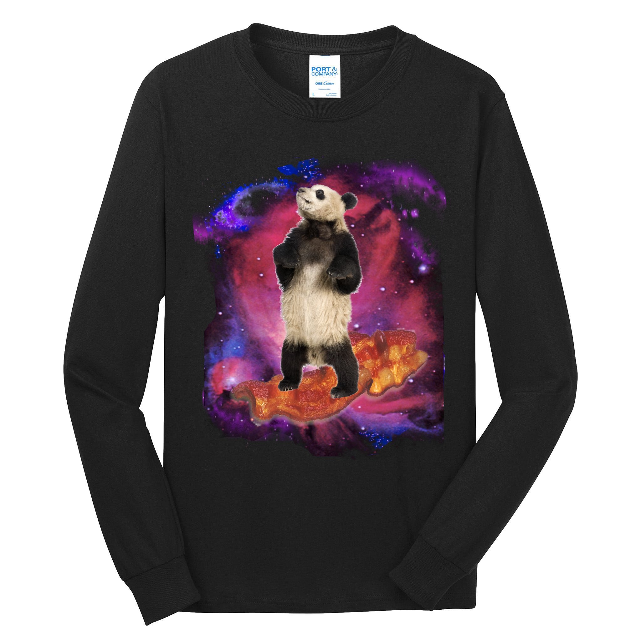 Panda Surfing Bacon In Space Tall Long Sleeve T-Shirt