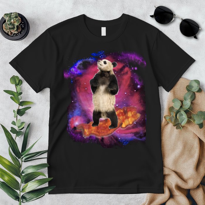 Panda Surfing Bacon In Space Premium T-Shirt