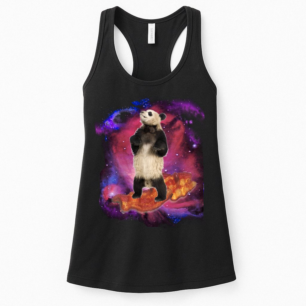 Panda Surfing Bacon In Space Womens Tank Top