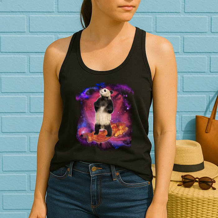Panda Surfing Bacon In Space Womens Tank Top