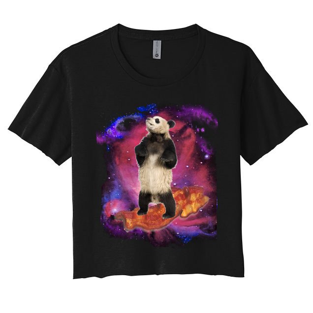 Panda Surfing Bacon In Space Crop Top